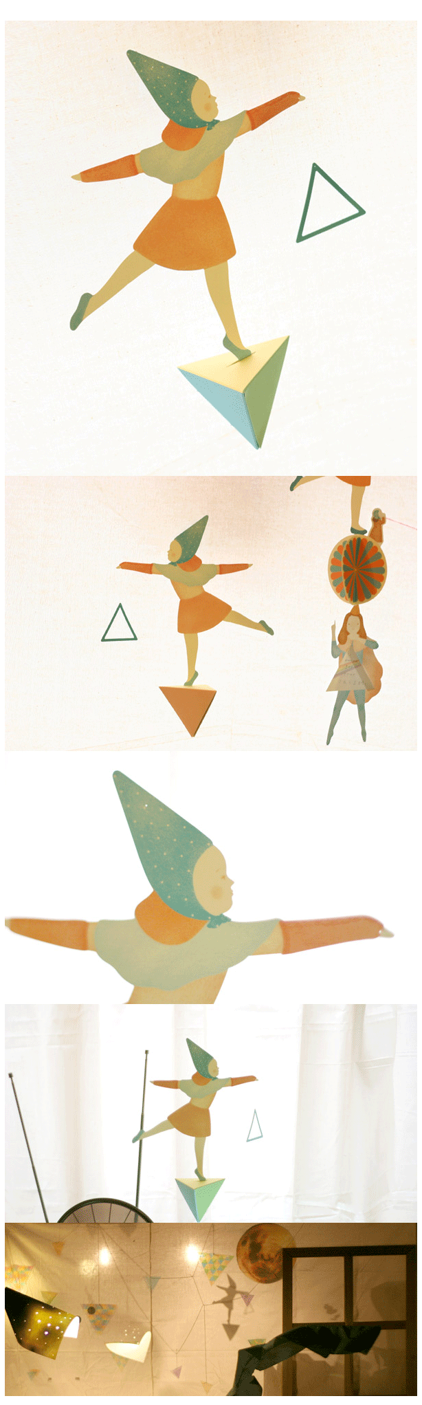 Ttable's girl & triangle mobile card [stationery gifts, paper mobiles, beautiful mobiles, beautiful stationery]